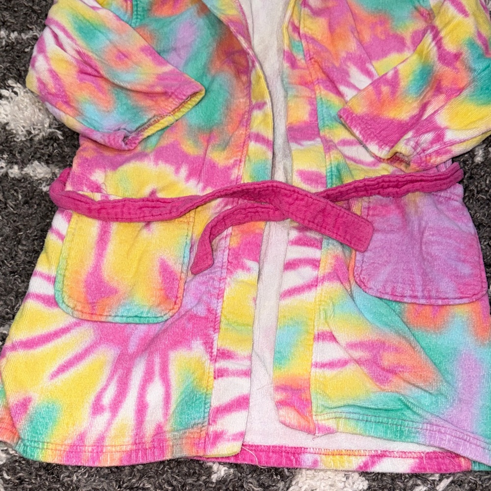 EUC Saint Eve Pink tie dye Flamingo Hooded Bathrobe cotton towel beach cover up - Picture 5 of 6